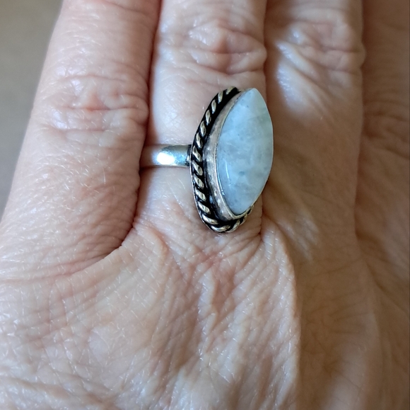 Sterling Silver Rope Twist Opalescent Moonstone Handmade Ring Size 6.5 - Picture 2 of 8